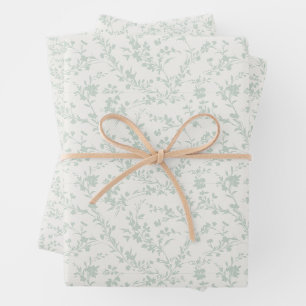 Spring Sprigs Muted Sage - Neutral Wrapping Paper Sheet