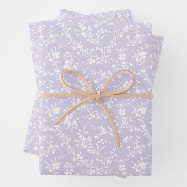 Spring Sprigs Neutral - Dusty Lavender Wrapping Paper Sheet (In situ)