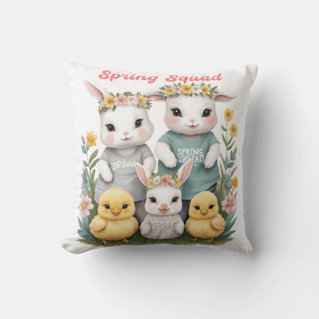 Spring Squad Cute Bunny & Chick Easter  Cushion (Front)