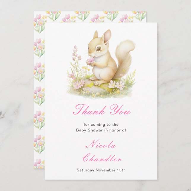 Spring Squirrel Baby Shower Thank You Card (Front/Back)