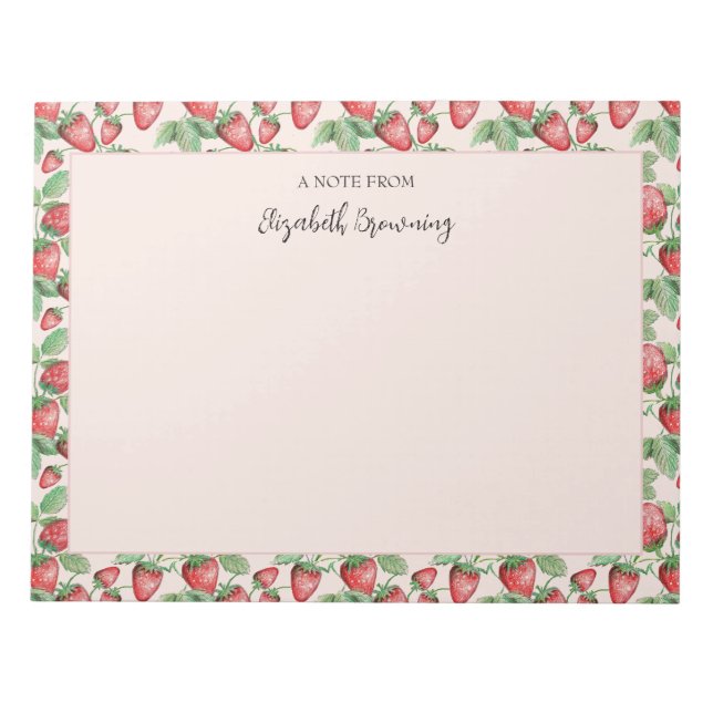 Spring Strawberries Hand-Illustrated Strawberry Notepad (Front)