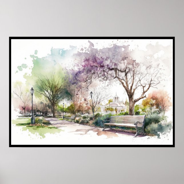 Spring Strolling in The Park Watercolor Poster (Front)