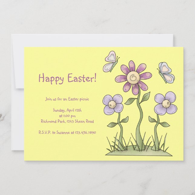 Spring Stuff · Purple Flowers & Butterflies Holiday Card (Front)