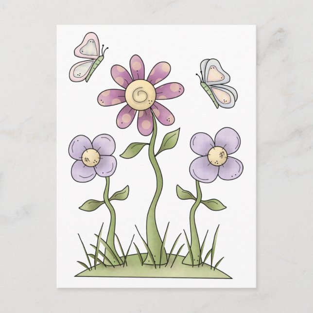 Spring Stuff · Purple Flowers & Butterflies Postcard (Front)