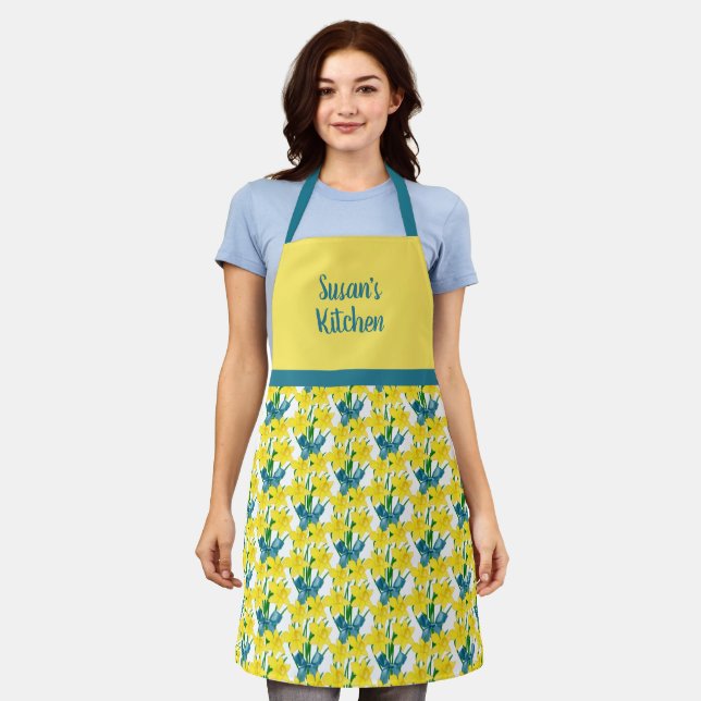 Spring Style Personalised Yellow Flower  Apron (Worn)