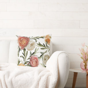SPRING STYLE, PINK & WHITE FLORAL PATTERN CUSHION