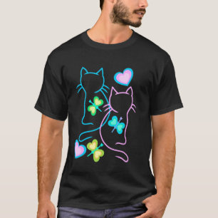 Spring Summer 80s Retro Cats Butterflies Hearts Ch T-Shirt
