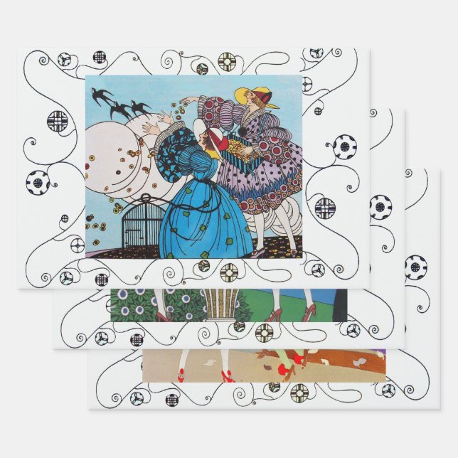 Spring,Summer,Autumn Art Deco Beauty Fashion  Wrapping Paper Sheet (Set)
