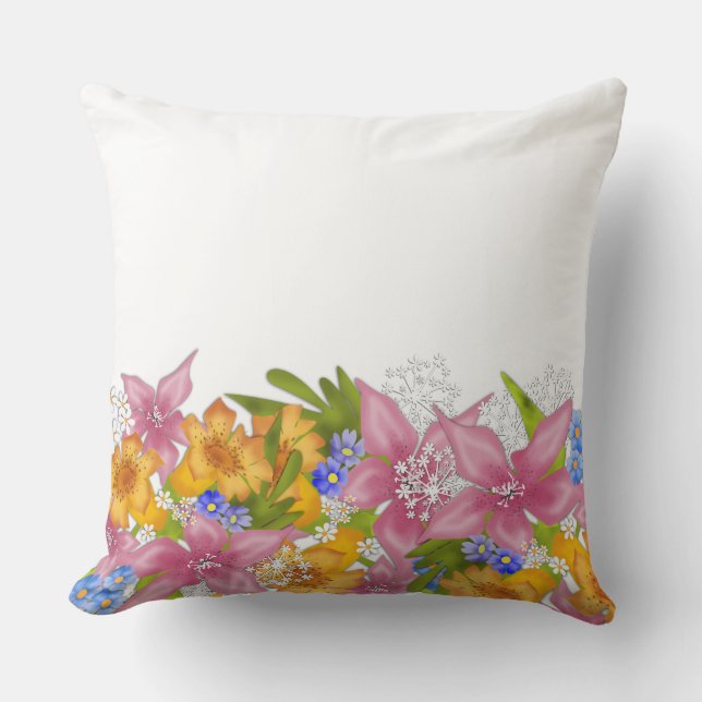 Spring summer bouqet floral flowers pink yellow bl cushion (Front)