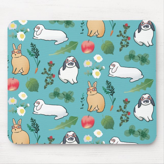 Spring Summer Bunny Rabbit Botanical Vegetable Mouse Mat (Front)