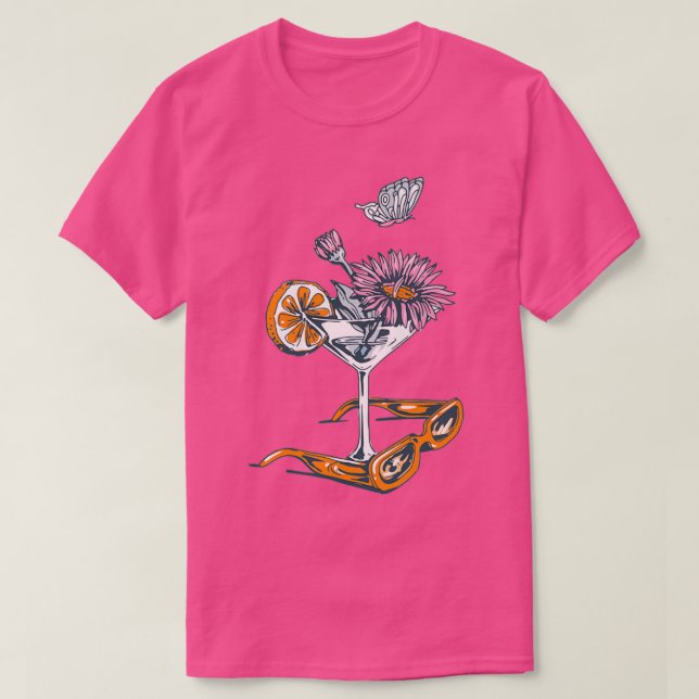 Spring Summer Cocktail Drink Illustration T-Shirt (Design Front)