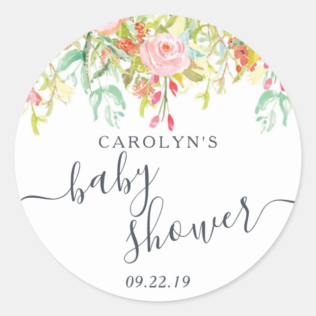 Spring Summer Floral | Baby Shower Classic Round Sticker (Front)