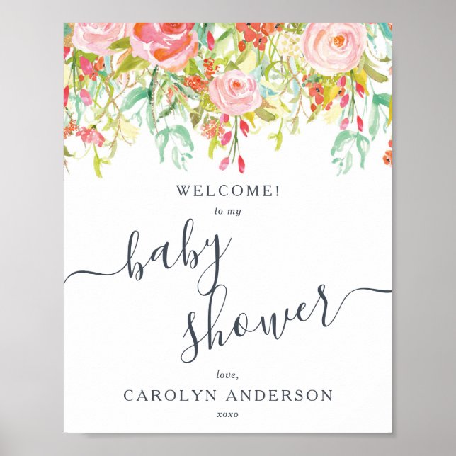 Spring Summer Floral | Baby Shower Welcome Sign (Front)