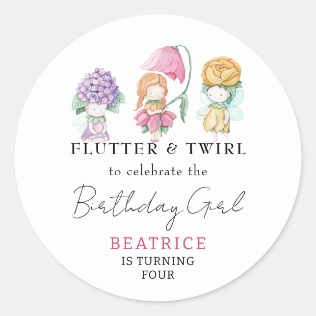 Spring Summer Floral Little Fairies Girl Birthday Classic Round Sticker (Front)