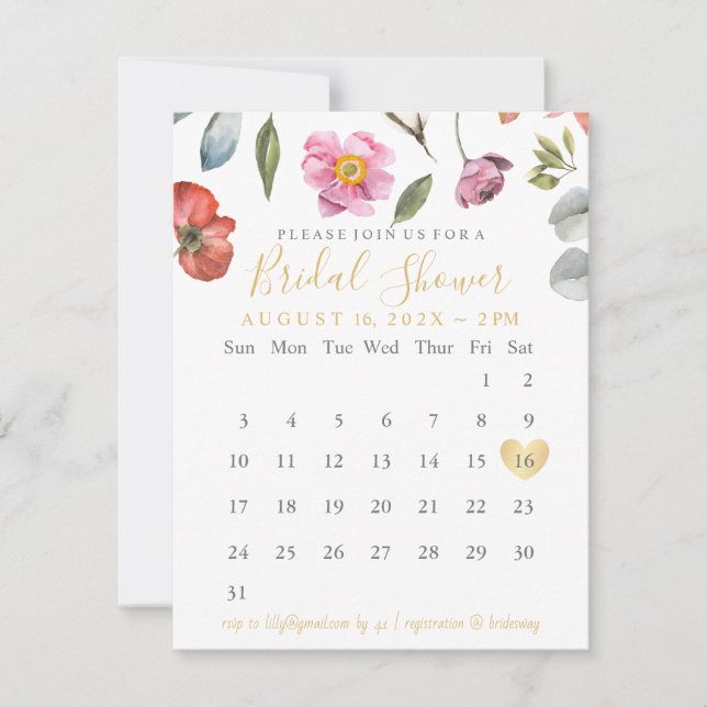 Spring Summer Floral Save the Date Calendar (Front)