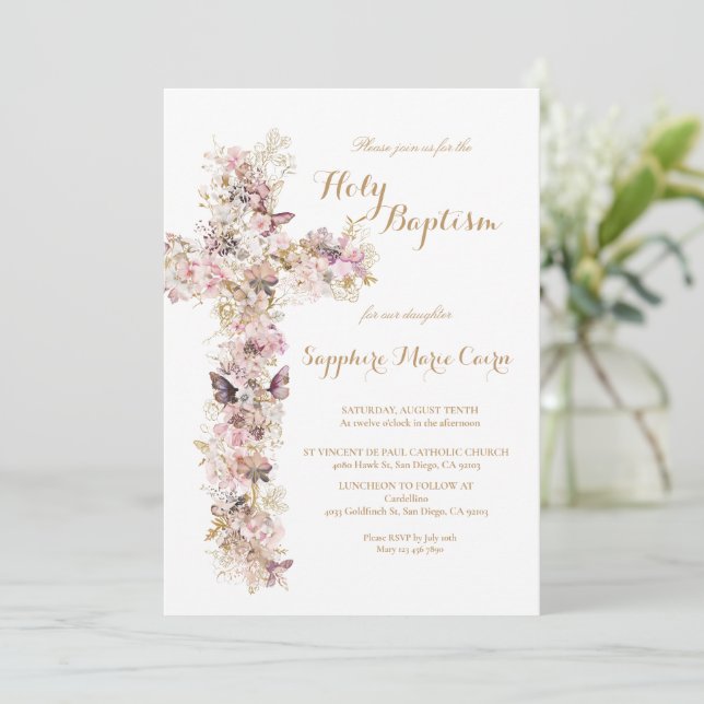 Spring Summer Floral Watercolor Baptism Invitation (Standing Front)