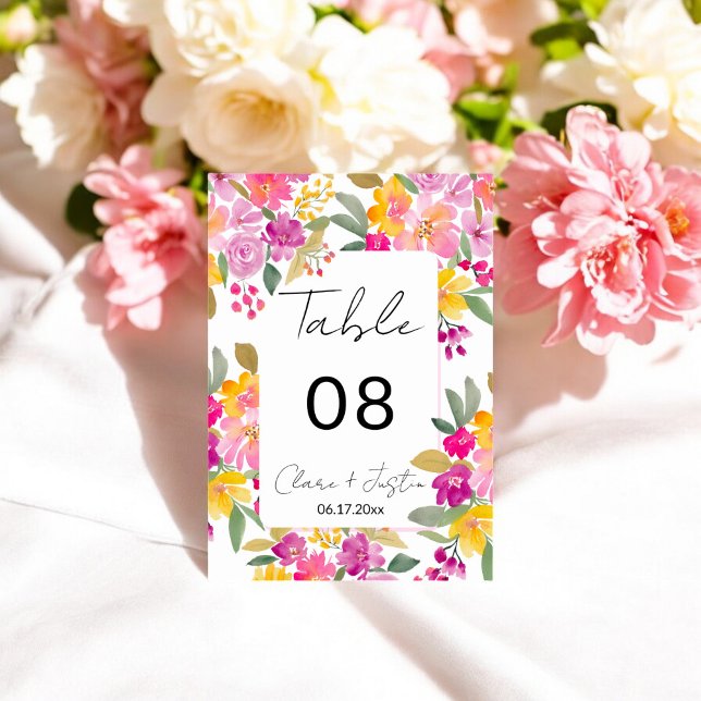 Spring Summer Floral Watercolor Wedding Table Number (Spring Summer Floral Watercolor Wedding Table Number)