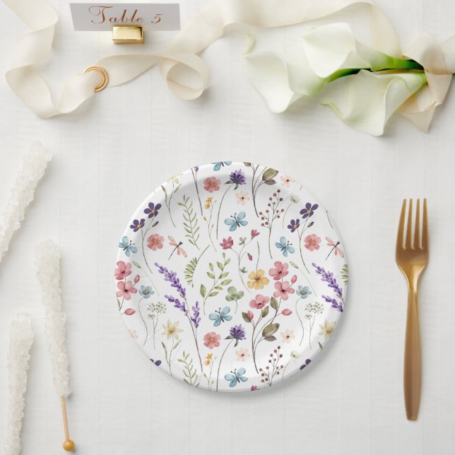 Spring Summer Floral Wildflowers Bridal Shower Paper Plate (Wedding)