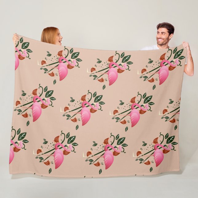  Spring Summer Flower Pink Flamingo  Fleece Blanket (In Situ)