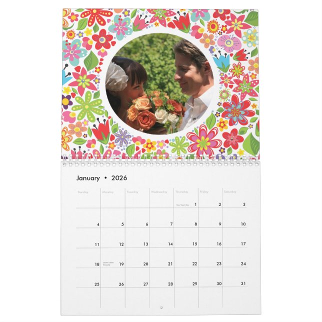 Spring Summer Flowers Wedding Photo Guest Book Calendar (Jan 2026)