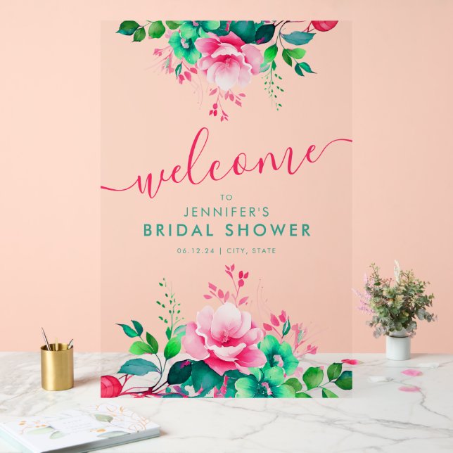 Spring Summer Garden Floral Bridal Shower Welcome  Acrylic Sign (Wedding)