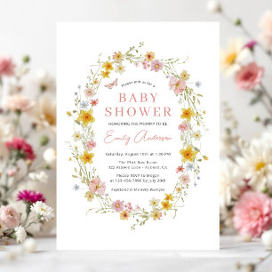 Spring Summer Girl Pink Wildflower Baby Shower Invitation