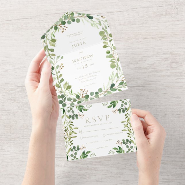 Spring Summer Greenery All in One Wedding Invite (Tearaway)