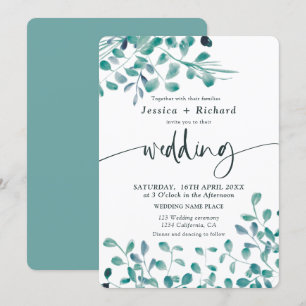 Spring summer greenery eucalyptus floral wedding invitation