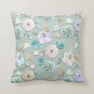 Spring Summer Mint Green Gold Lialc Pink Floral Cushion