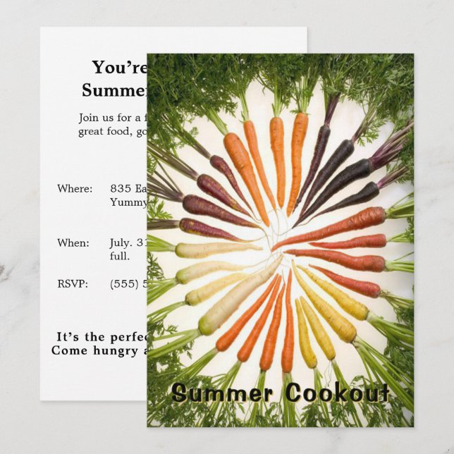 Spring Summer Party Carrot Rainbow Colourful Invitation (Front/Back)