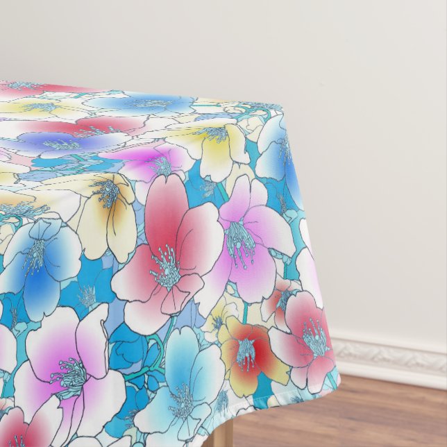 Spring Summer Pastel Floral Tropical Flowers Tablecloth (In Situ)