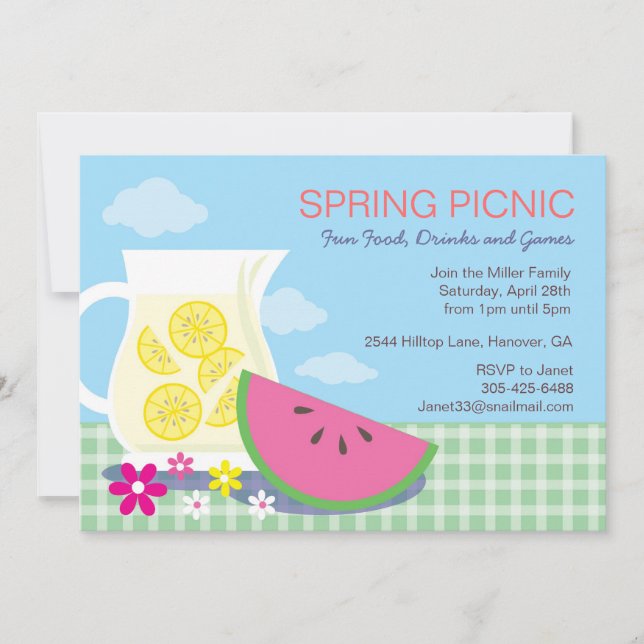 Spring Summer Picnic Party Invitations (Front)