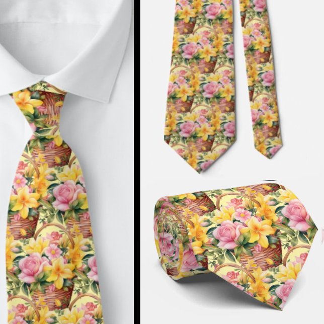 Spring Summer Pink and Yellow Floral Neck Tie (Creator Uploaded)
