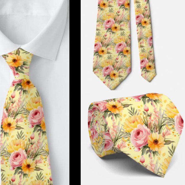 Spring Summer Pink and Yellow Floral Neck Tie (Creator Uploaded)