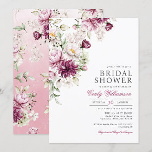 Spring Summer Pink Wine Blush Floral Bridal Shower Invitation