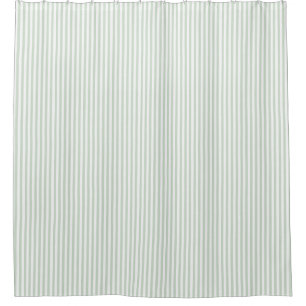 Spring Summer Soft Light Green Stripe Farmhouse Shower Curtain