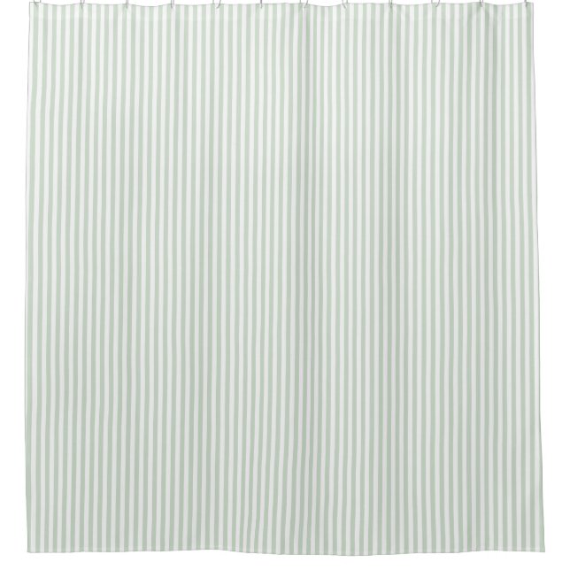 Spring Summer Soft Light Green Stripe Farmhouse Shower Curtain (Front)