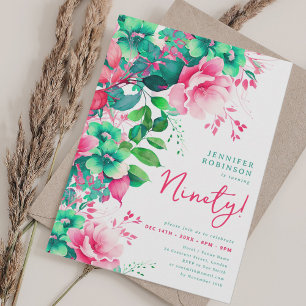 Spring Summer Watercolor Floral 90th Birthday  Invitation