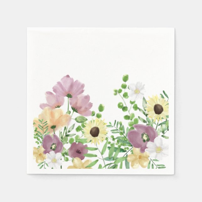 Spring Summer Watercolor Floral Botanical Garden Napkin (Front)