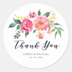 Spring Summer Watercolor Floral Wedding Favour Classic Round Sticker