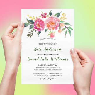 Spring Summer Watercolor Floral Wedding Invitation