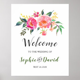 Spring Summer Watercolor Floral Wedding Welcome Poster