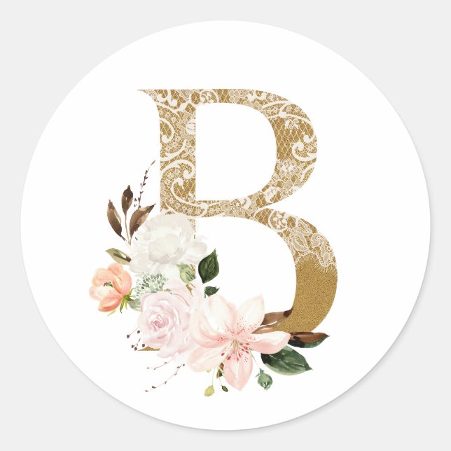 Spring summer wedding MONOGRAM  B Classic Round Sticker (Front)