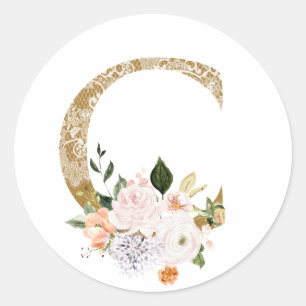 Spring summer wedding MONOGRAM C Classic Round Sticker