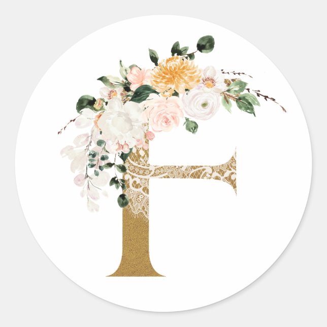 Spring summer wedding MONOGRAM F Classic Round Sticker (Front)