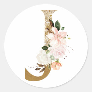 Spring summer wedding MONOGRAM J Classic Round Sticker