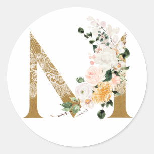 Spring summer wedding MONOGRAM M Classic Round Sticker