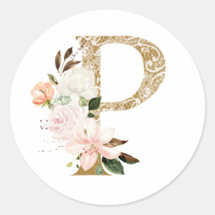 Spring summer wedding MONOGRAM P Classic Round Sticker