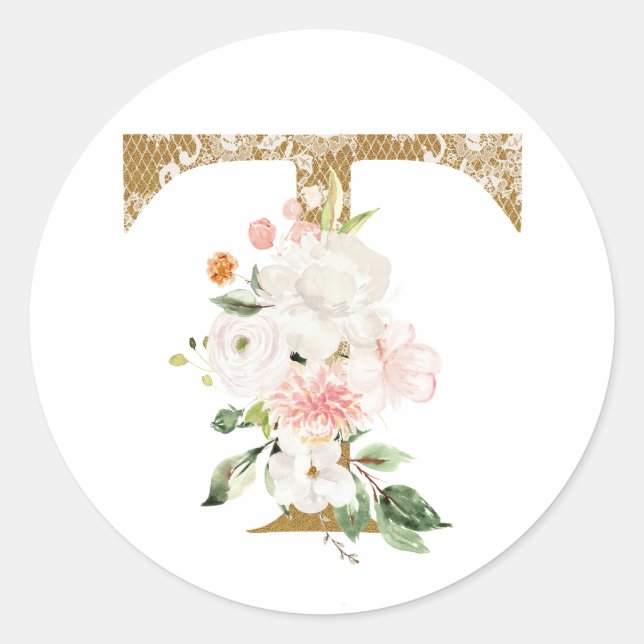 Spring summer wedding MONOGRAM T Classic Round Sticker (Front)
