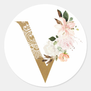 Spring summer wedding MONOGRAM V Classic Round Sticker